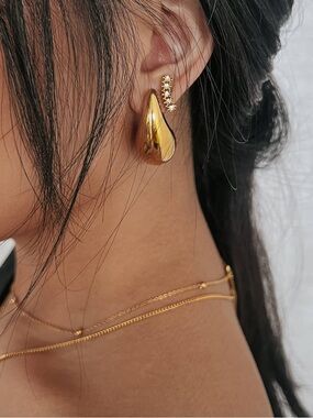 Gold Teardrop Sculptural Hoop Earrings - Women Jewelry